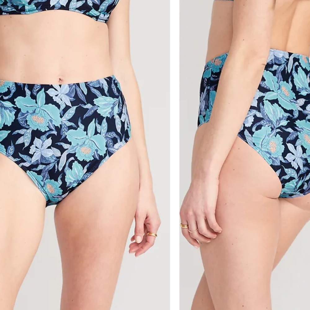 High waisted floral swim bottoms